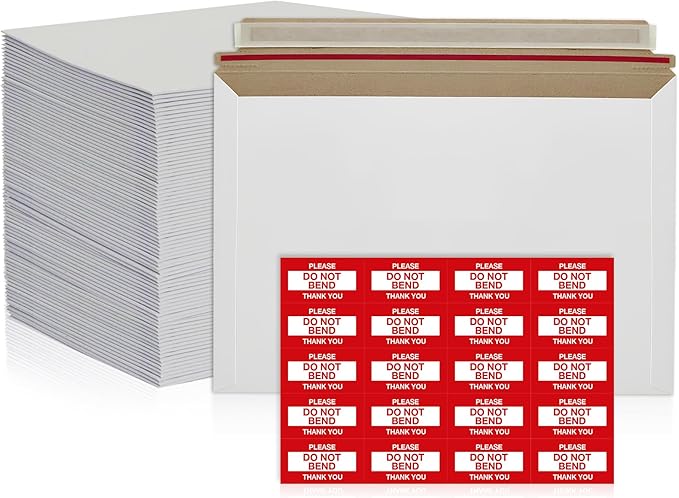 300 Pack 6.5x4.5 inches Rigid Mailer Self Seal Photo Document Mailers, Stay Flat White Cardboard Shipping Envelopes, Photography Mailers for CD, Photos, Document