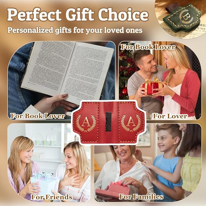 Personalized Mark Bookmark with Pen Holder, Leather Magnetic Book Marker 26 Letters,Custom Initials Page Marks, Gifts for Book Lovers Readers Men Women (Coffee, M)