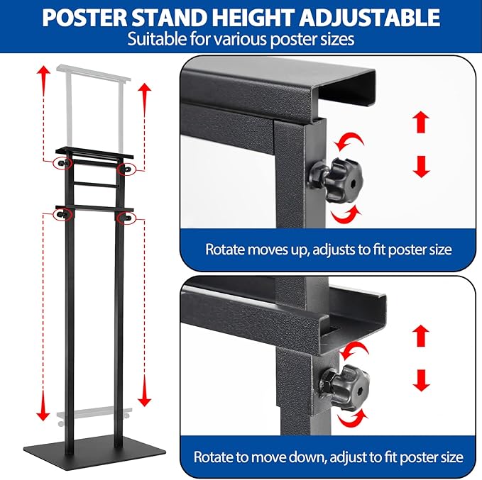 VAIIGO 2Pack Poster Stand for Display, Heavy Duty Floor Standing Sign Holder, Double-Sided Poster Board Stand, Adjustable Height Up to 80 inch, Outdoor Banner Stand for Board & Foam Display, Black