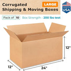 Large Shipping & Moving Boxes 24x12x12 inches (10-Pack) - Extra Strength 200 lb vs Regular - Corrugated Cardboard Boxes Moving - Large Shipping Box for UPS, FEDEX - Packing Box by IDL Packaging