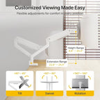 monTEK Single Monitor Arm with USB for Max 45 Inch Ultrawide Screens Adjustable Monitor Desk Mount Holds 35 Lbs Cable Management with C Clamp/Grommet Desk Mount, VESA 75/100mm, MA1007UCWH