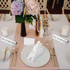 Peryiter 12 Pcs Table Top Reserved Sign Metal Reserved Table Tent Signs Double Sided Guest Reservation Seat Indicators for Wedding Restaurant Family Ceremony Events, 5.91 x 3.15 Inches(Silver)