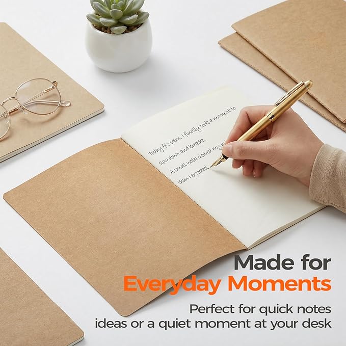 Foliom 48 Pack Kraft Notebooks Bulk A5, 60 Pages Blank Unlined Journals, 8.3x5.5 Inches, Natural Kraft Cover Composition Notebooks for School Office Students Artists