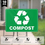 YIKIADA 10 Pack Compost Stickers 10 × 7 Inches Vinyl Weatherproof Self Adhesive Recycle Sign for Trash Cans Yard Waste Bins Home Business