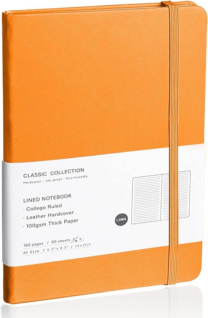 EMOMAS Lined Journal Notebook – Hardcover Notebook for Men & Women – Journals for Writing, Work, School, Home & Daily Notes, 160 Pages – Medium A5, 5.7"x8", 100 gsm Thick Paper (Orange)