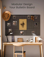 Fluxynara Felt Bulletin Board Tiles Large 48"x36"Cork Board Alternative-12 Pack with 70 Adhesive Tabs, Thick Slat Wall Panels for Office Decor, Push Pin Board Wall Organizer Alternative-Charcoal Gray