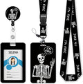 Skull Skeleton Badge Holder Retractable Lanyard, Lanyards for ID Badges Name Tags Vertical Card Holder, Detachable Lanyard Badge Reel Retractable, Teacher Nurse Workers Women Office Gifts I'm Fine