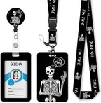 Skull Skeleton Badge Holder Retractable Lanyard, Lanyards for ID Badges Name Tags Vertical Card Holder, Detachable Lanyard Badge Reel Retractable, Teacher Nurse Workers Women Office Gifts I'm Fine