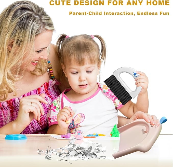 Small Dustpan and Broom Set,Mini Handheld Dust pan with Cleaning Brush Set for Home Desktop, Sofa,Office,Keyboards, Pet Care Household,Camping (Pink)