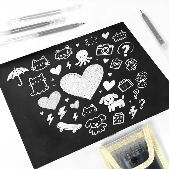CAISEXILE 8 Neutral Palette Glitter Gel Pens Set, 1.0 mm Fine Point for Black Paper & White Paper, Large Capacity Pens for Journaling, Adult Coloring Books, Drawing, Note Taking, Highlighting