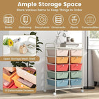 HAPPYGRILL 10-Drawer Rolling Storage Cart, Storage Organizer Cart with Lockable Wheels, Beauty Salon Movable Utility Cart for School, Office, Home, (Macaroon Colorful)