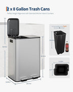 CABIHOME 2 x 8 Gal Stainless Steel Trash Can - Matte Black Dual Trash & Recycle Bin with Step-on Lid, PP Inner Buckets & Liner Rim for Kitchen