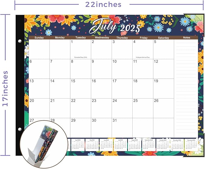 DIBAOLU 2026 Desk Calendar Large 22"x 17",Large Desk Calendar 2025-2027,18 Month,Use Now to February 2027,Suitable For Home, School Or Office,With Plastic Cover,Monthly Planning Calendar(flower)