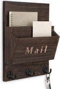 Lucundm Mail and Key Holder - Decorative 9.8" x 12.5" Wall Key Hanger with 2 Mail Organizer Slots and 3 Hooks - Real Paulownia Wood with Keyhole Brackets, Hardware and Instructions (Brown)