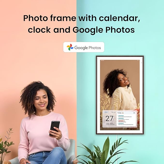 ApoloSign 27" 4K Digital Calendar: Dual Mode Calendars with Google Play & Multi-calendar Sync, Electronic Planner & Chore Chart, Smart Touchscreen, Interactive Display for Family Schedules (Dark Oak, 27-inch(4K))