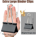 18 Pack 3 Inch Jumbo Binder Clips, Extra Large Binder Clips Heavy Duty Paper Clamps for Office and Home Supplies, Black