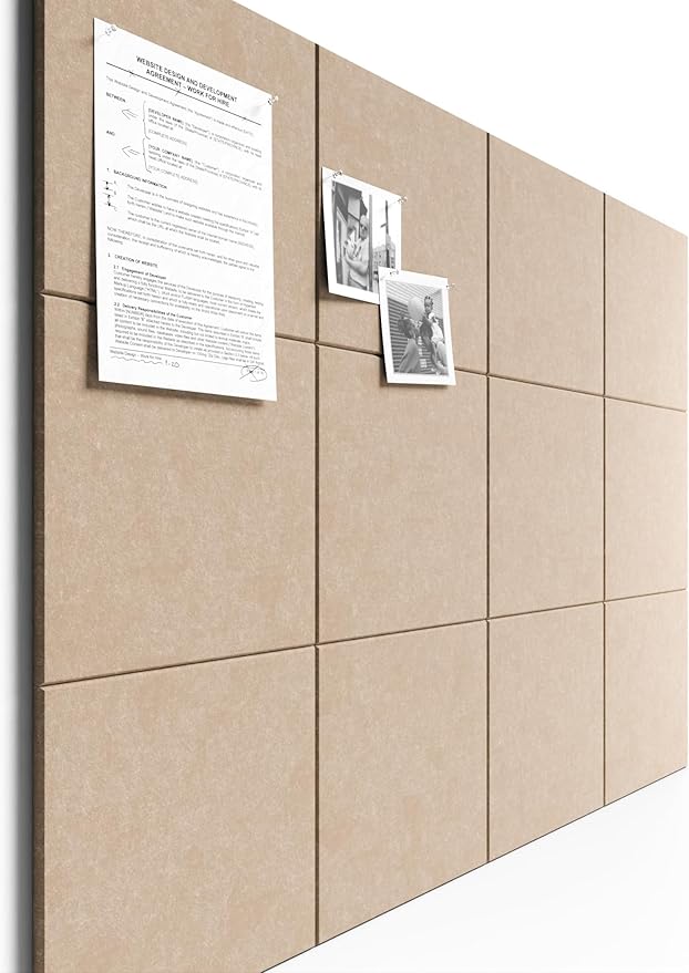 Bumusty Large Cork Board 47"x35" Alternative - 12 Pack Felt Wall Tiles with 70 Safe Removable Adhesive Tabs, 30 Pushpins, Cork Boards for Walls Pin Board Tack Board Cork Board (Dark Camel)