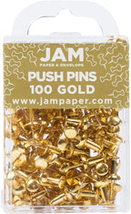 JAM PAPER Colorful Push Pins - Gold Pushpins - 100/Pack