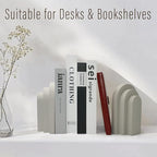 LIN CHUAN Heavy Duty Book Ends for Shelves, Decorative Bookends for Heavy Books Set of 2, 6.6 LBS Modern Book Stopper for Home Decor, Bookshelf, Aesthetic Bookend with Layered Arch Design, Gray