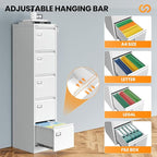 AFAIF 5 Drawer File Cabinet with Lock, Metal Filing Cabinets for Home Office, Vertical White Locking File Caninet, Steel Narrow Five Drawer File Cabnet for Letter/Legal / A4 / B4- Assembly Required