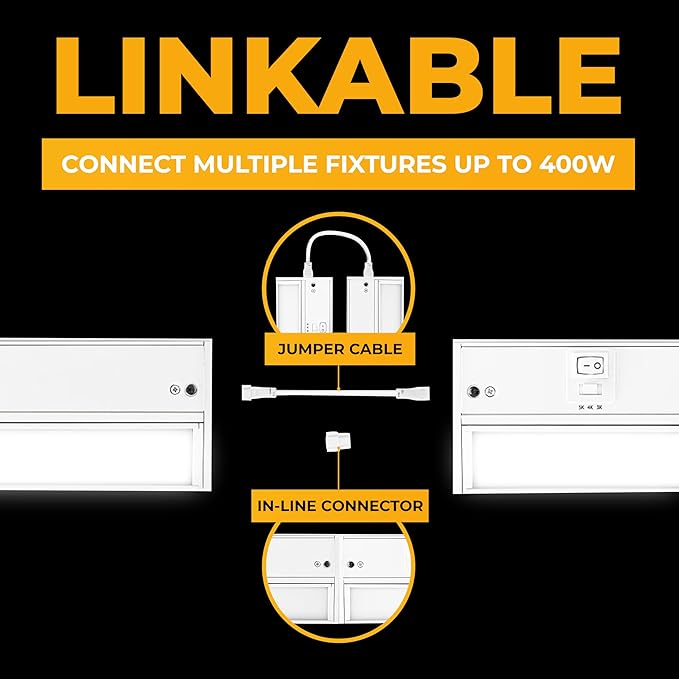 LED Under Cabinet Lighting Hardwired - 3CCT 40 Inch White Finish - Undercabinet Lights for Kitchen - Linkable Undercounter Dimmable Plug in Light or Hard Wired - Under Counter Fixture Direct Wire