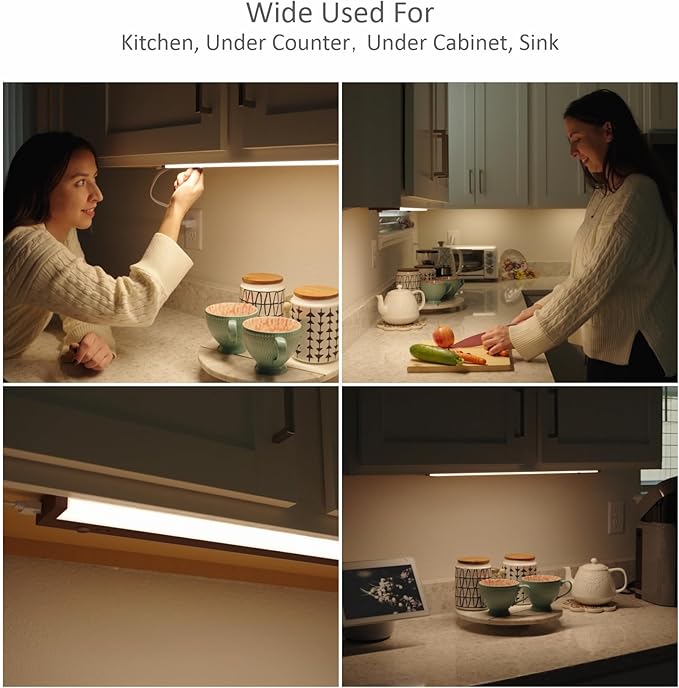 Leetdud LED Under Cabinet Lighting Hardwired or Plug in, 24 Inch 12W, Dimmable 5 Color 2700K/3000K/3500K/4000K/5000K, Linkable Eyes Care Design Counter Lights for Kitchen, Sink, ETL Listed, Bronze