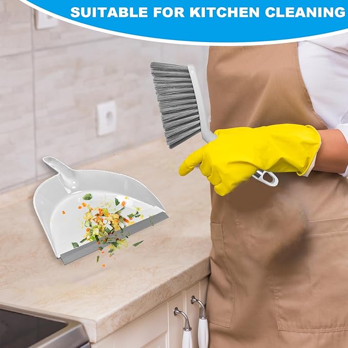 BSMstone Small Broom with Dustpan Combo Set Mini Broom and Brush Set Hand Sweeper for Cleaning Desk Office Kitchen Pet Nest (White)