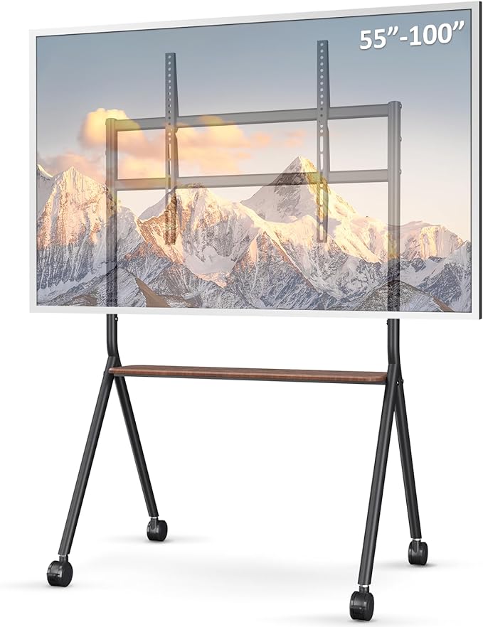 Glidesync Smart Board Stand for 55-100 Inch Interactive Whiteboards,Flat&Curved TVs,Holds Up to 265lbs,Height Adjustable Interactive Board Stand with Lockable Wheels for Office/Classroom/Home