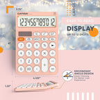 CATIGA 12 Digit Desktop Calculator Basic Desk Calculator with Large LCD Display, Big Buttons, 4 Function, Solar and Battery Dual Power, for Office, School, Home, SD-1292 Pink