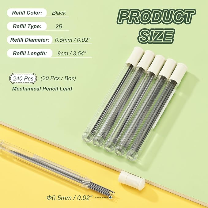 PATIKIL 240Pcs 2B Mechanical Pencil Lead, 0.5mm Black Lead Refill Break Resistant Pencil Refills for Writing Supplies, White