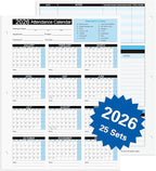 2026 Attendance Calendar Work Tracker Attendance Calendar Cards - 8.5 X 11 Cardstock/Pack of 25 Sheets