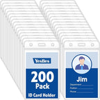 200 Pcs Vertical Badge Holders, Waterproof ID Badge Holder, Clear ID Card Holder with Resealable Zip for Proximity Cards, RFID, Credit Cards