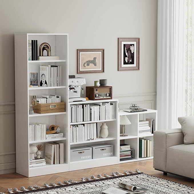 IRONMIX Metal 4 Cube Storage Organizer, White Short Bookshelf with Storage, Small Horizontal Bookshelf, 2 Tier Open Bookcase Cube Shelf, Small Closet Organization for Home Office Library (White, 700)