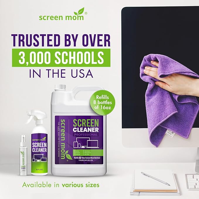 Screen Mom Cleaner Spray and Microfiber Cloth 8oz, Streak-Free Car Screen Cleaner Spray and Wipe for TV, Computer, Car, Phone, iPad, MacBook Laptop Cleaning Kit Electronic Devices Phone Cleaners