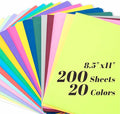 200 Sheets Colored Cardstock 20 Assorted Colors, 65lb/180gsm 8.5" x 11" Card Stock Paper, Bulk Colorful Cardstock for Cricut, DIY Crafts, Office Printing, Party Decor