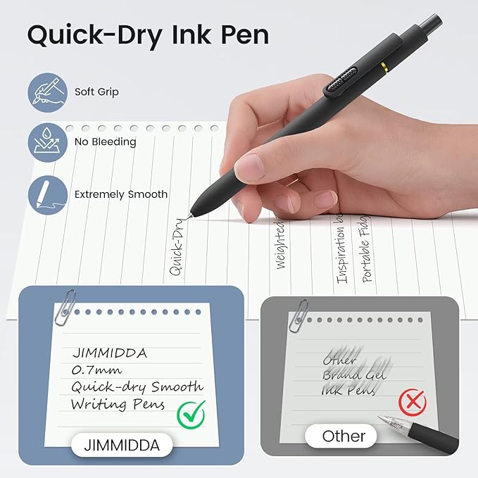 JIMMIDDA 8Pcs Black Gel Pens - 0.7mm Medium Point Black Ink Pens | Smooth Writing - Quick Drying Retractable Pen for Men Women (Classic - 8Pcs)