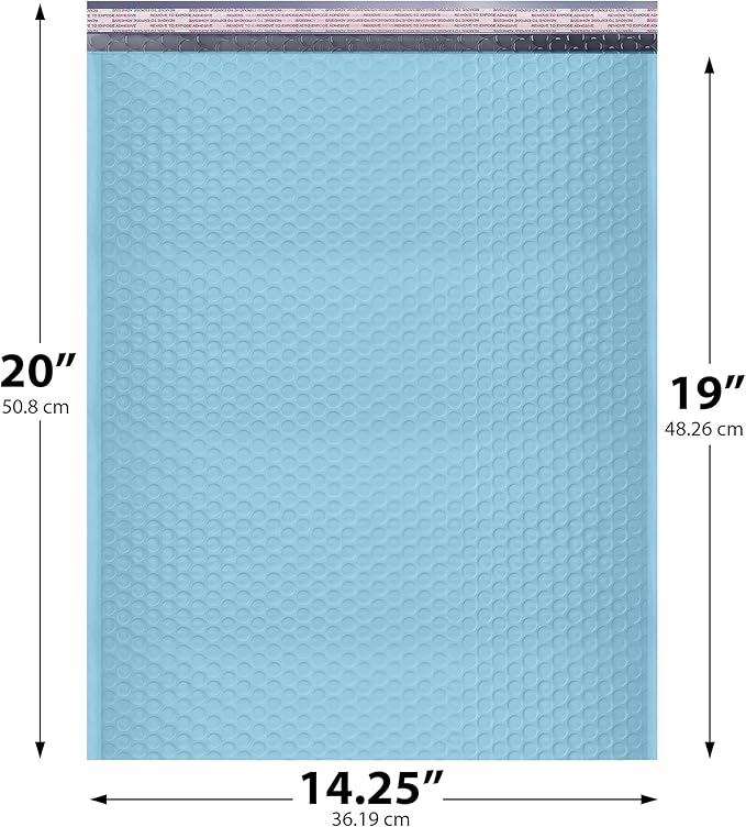 Light Blue Extra Large Poly Bubble Mailers 14.25x20 inch #7 | Self Seal Large Padded Envelopes | Air Cushioned Bubble Mailer | Usable Size 14.25x19 Lightweight Mailing Shipping Bags| 50 Pack Bulk