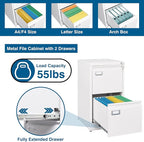 PEUKC 2-Drawer File Cabinet, 16.3" Deep Vertical Filing Cabinet with Lock, Metal File Cabinet for Home Office, Anti-Tip 2 Storage Drawers for Letter/Legal/A4/F4 Size (Assemble Required, White)