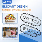 ASAVI Trash & Recycle Stickers – 2-Pack Self-Adhesive Vinyl Labels, Waterproof & Durable (Transparent Background with Black Text, Medium 6.3 x 2.7 inches)
