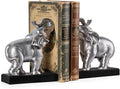 MXARLTR Elephant Book Ends Decorative, Bookends for Shelves, Book Ends for Heavy Books with Anti-Slip Pad for Book Lovers Heavy Book Holder for Home Office Decor (Silver)