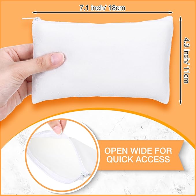 Reginary 80 Pack Canvas Zipper Makeup Bags Bulk Pencil Pouches Blank DIY Craft Canvas Cosmetic Bag Pouch with Zipper for Makeup Cosmetic Toiletry Stationary Storage (All White)