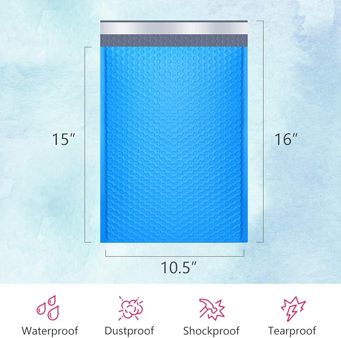 UCGOU Bubble Mailers 10.5x16 Inch Blue 25 Pack Poly Padded Envelopes Large #5 Mailing Packages Opaque Packaging Postal Self Seal Adhesive Waterproof Boutique Shipping Bags for Clothes