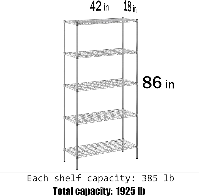 Regal Altair 18" Deep x 42" Wide x 86" Height Wire Shelving Kit | 5-Tier | NSF Commercial Storage Rack Unit