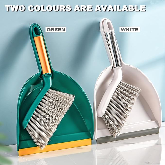BSMstone Small Broom with Dustpan Combo Set Mini Broom and Brush Set Hand Sweeper for Cleaning Desk Office Kitchen Pet Nest (White)