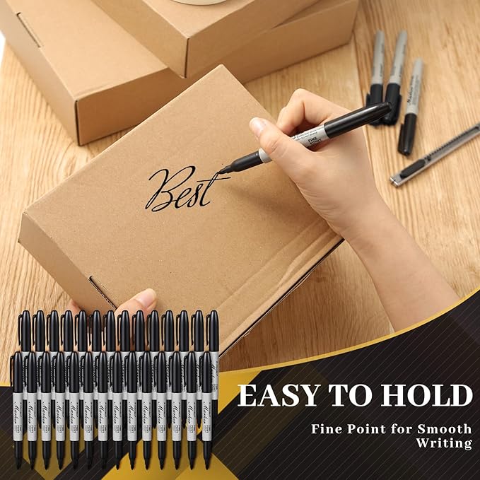 Thenshop 600 Pack Black Permanent Markers Bulk - Fine Point Permanent Marker Quick Drying Waterproof Pens for Doodling Writing Marking Classroom Work on Wood Metal Stone Glass, Office School Supplies