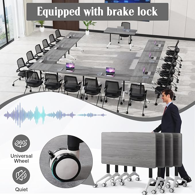 Conference Table,55.1''Folding Conference Room Table for 4-12 People,Mobile Flip Top MeetingTraining Table with Different Coulor and Styles for Offices, Classrooms,Meeting Room (2, 61''F)