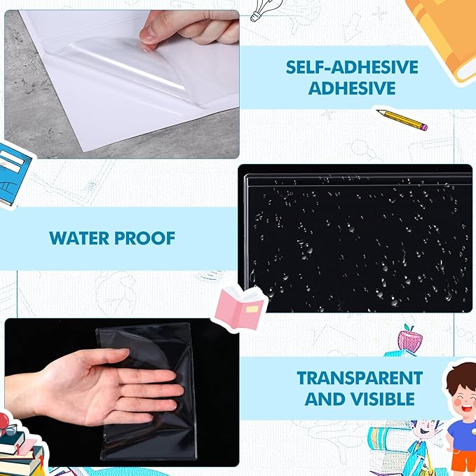 Outus Self Adhesive Shop Ticket Holders Clear Plastic Sleeves Adhesive Pockets Work Order Job Ticket Holders for Home Office Posting Signs(6 x 4 Inch,60 Pcs)