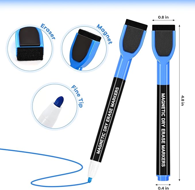 SUQJOY Magnetic Dry Erase Markers with Eraser Caps, Fine Tip 1-2mm, Low Odor Quick Dry Ink, 4 Colors Black Blue Red Green, Whiteboard Marker Set for Fridge Calendar Office, 36 Count