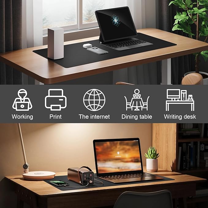 DAWNTREES Laptop Mat for Desk,PU Leather Desk Protector Pad,Non Slip, 23.6" x 13.8" Large Mouse Pad and Keyboard Mat, Waterproof Writing Pad for Office and Home (Black)
