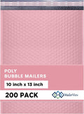 Light Pink 10x13 Inch Poly Bubble Mailers |Self Seal Padded Envelopes for Thick books | Cushioned Bubble Mailer | Usable Size 9.5x13 Inch | Waterproof Lightweight Mailing Shipping Bags | 200 Pack Bulk